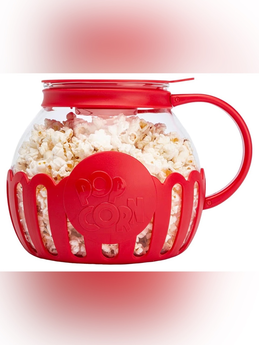 microwave popcorn popper with popcorn. Red dishwasher safe movie night.